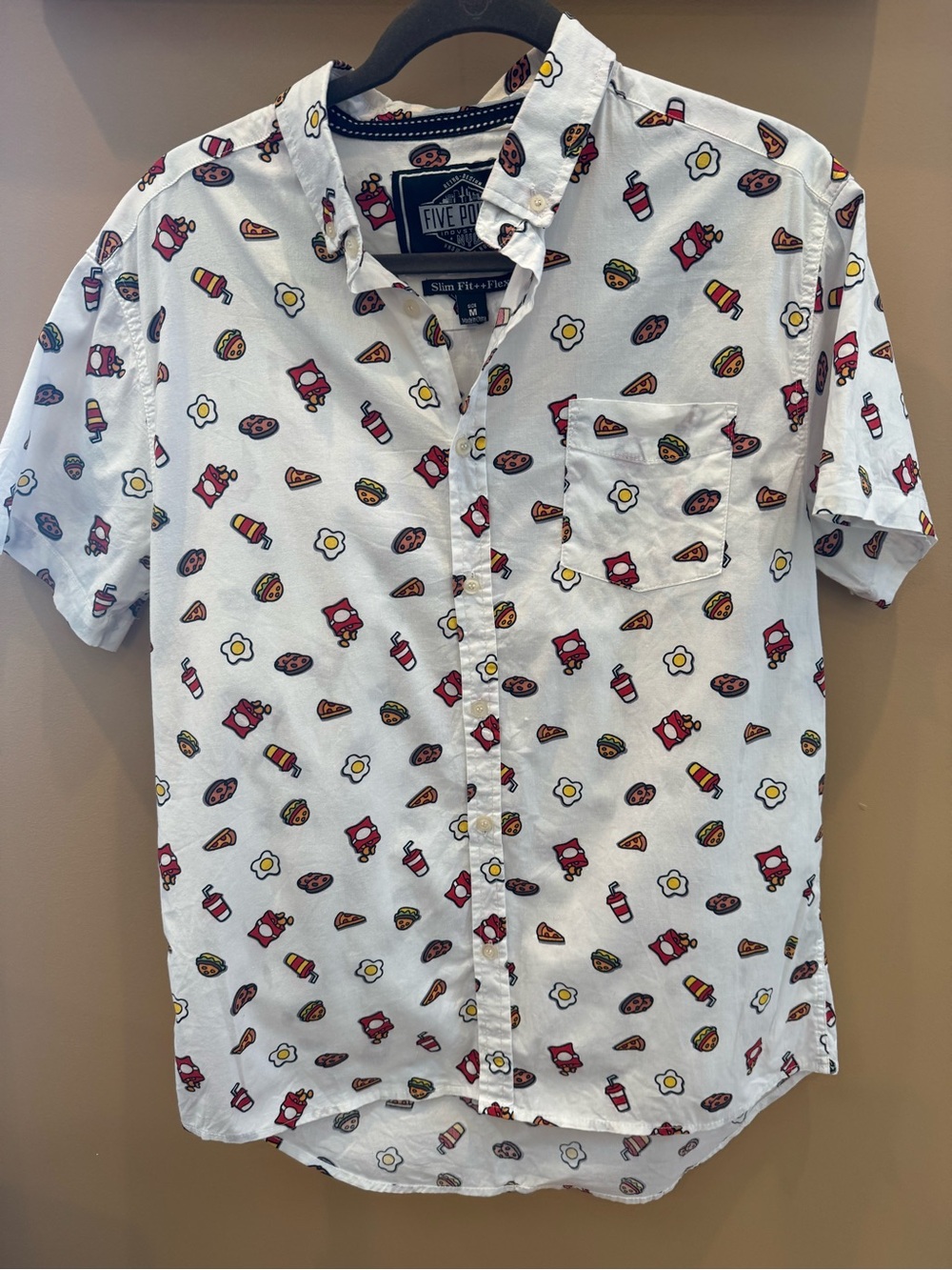 Five Points Retro Design White Short-Sleeve Fast Food Size Medium Slim Fit Flex
